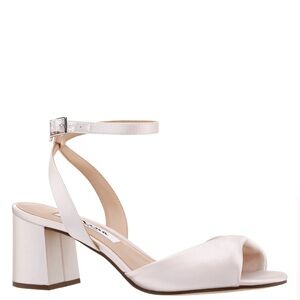 Nina Nigella White Heels with Ankle Strap and Peep-Toe